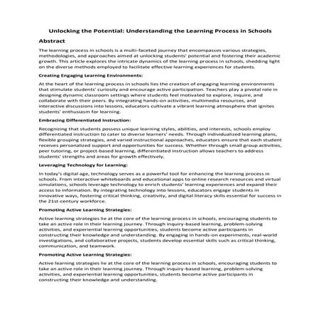 Unlocking the Potential: Understanding the Learning Process in Schools