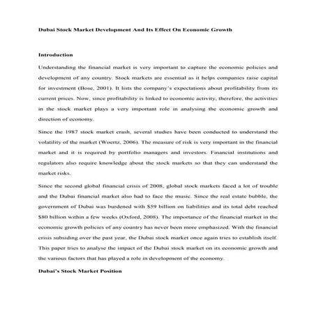 Dubai stock market development and its effect on economic growth | PDF