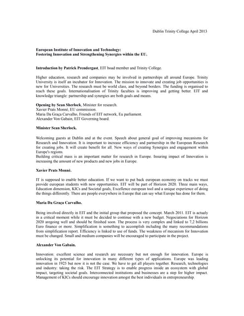 Dublin 2013 EIT KICs 29 30 april