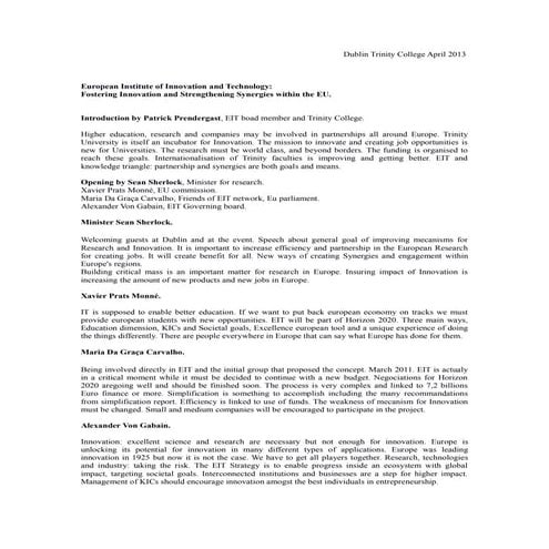 Dublin 2013 EIT KICs 29 30 april