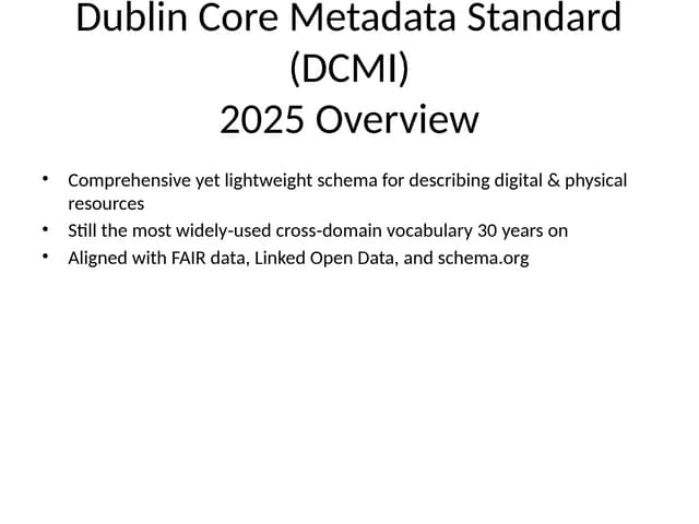 dublin_core_2025 Key Standards for Building Data Catalogue