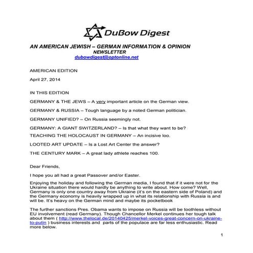 DuBow Digest American Edition april 27,2014
