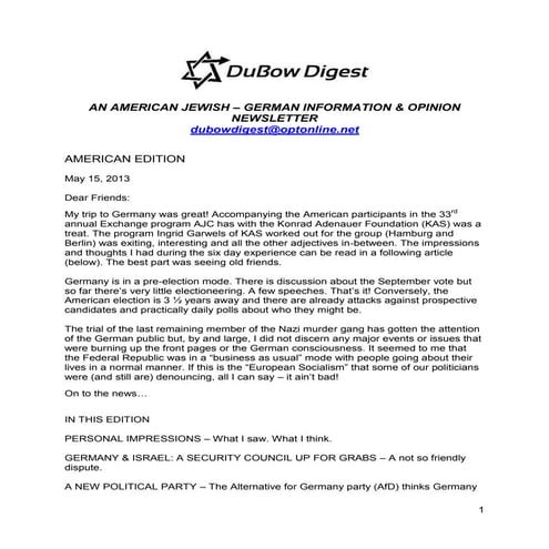DuBow Digest American Edition May 15, 2013