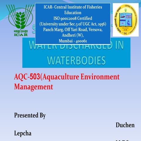 standard of waste water discharged in india.