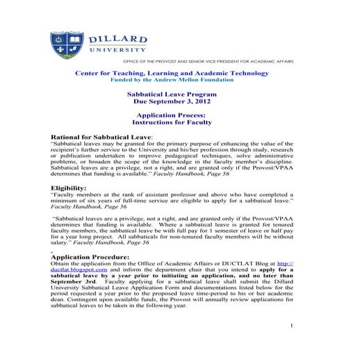 DU CTLAT Sabbatical Leave Program Due Sept 3 2012 | DOC