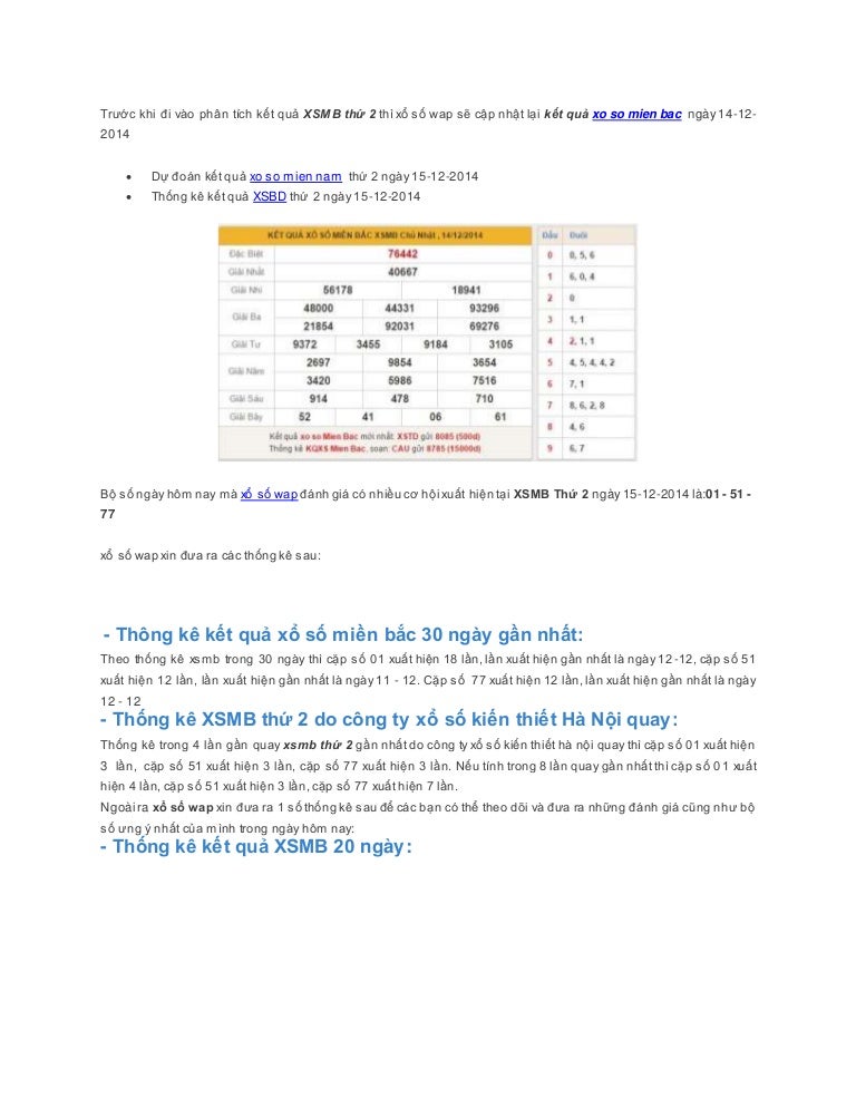 Du doan ket qua XSMB thu 2 ngay 15 12-2014