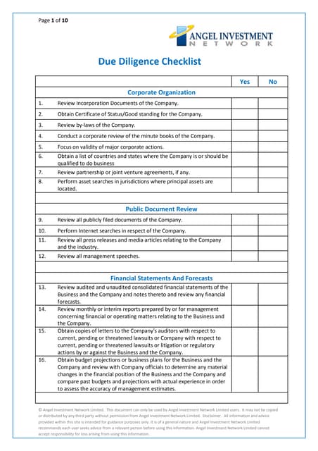 Due diligence checklist