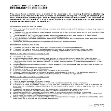 Due Diligence Checklist
