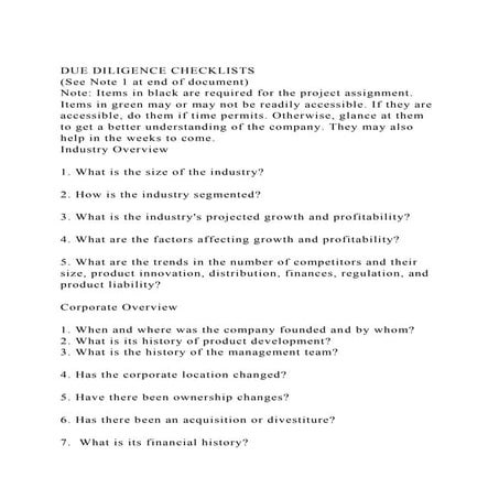 DUE DILIGENCE CHECKLISTS (See Note 1 at end of document)Note .docx