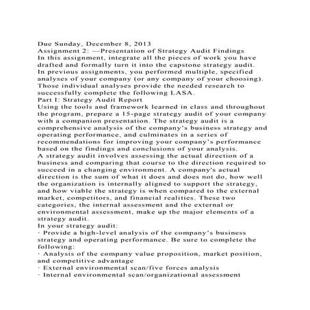 Due Sunday, December 8, 2013Assignment 2 —Presentation of Strat.docx