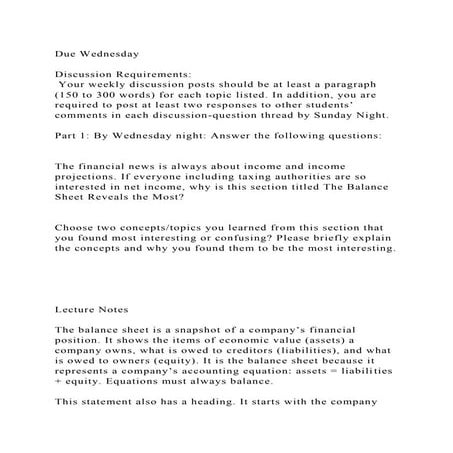 Due WednesdayDiscussion Requirements Your weekly discussion p.docx