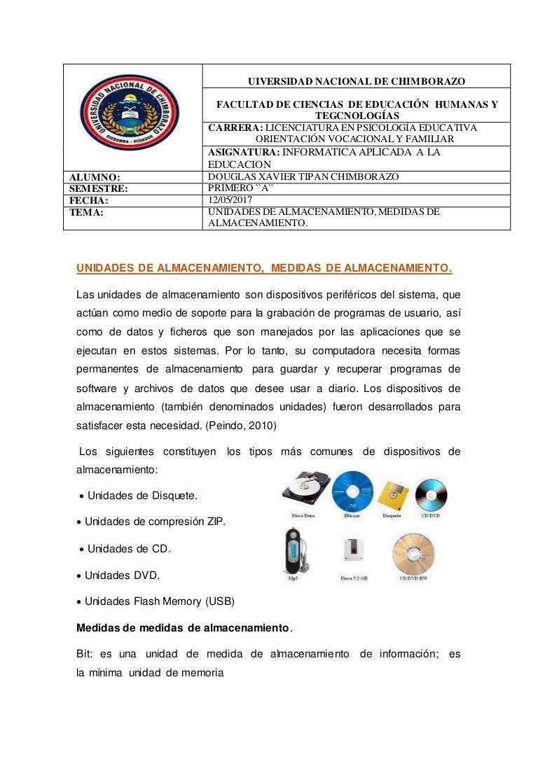 Trabajo Unidades de almacenamiento, medidas de
