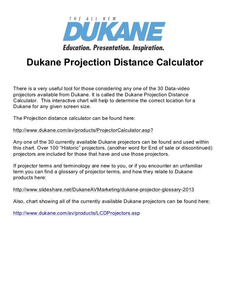 Projector Distance Screen Size Chart