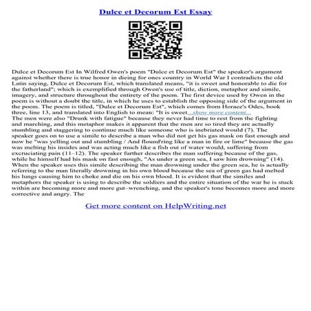 Dulce Et Decorum Est Essay