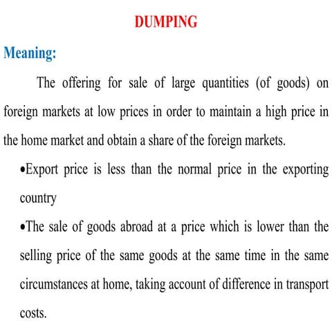 Dumping and Anti-Dumping Measures