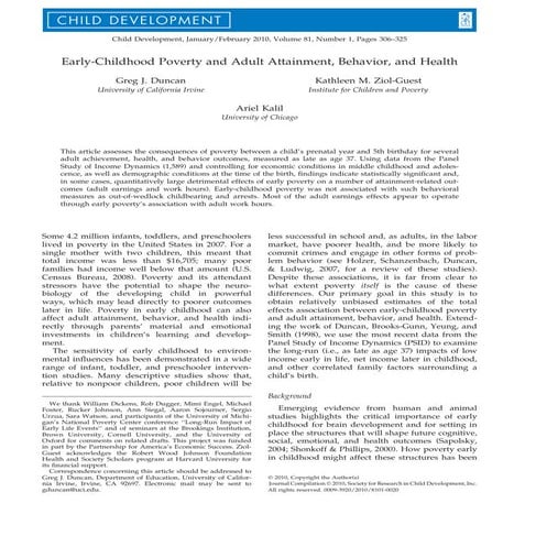 Duncan, early childhood poverty and adult attainment