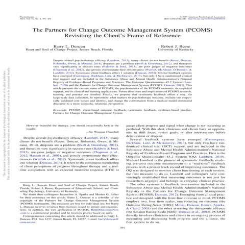 The Partners for Change Outcome Management System: Duncan & Reese, 2015