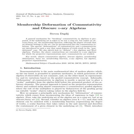 S. Duplij, "Membership deformation of commutativity and obscure n-ary algebra...