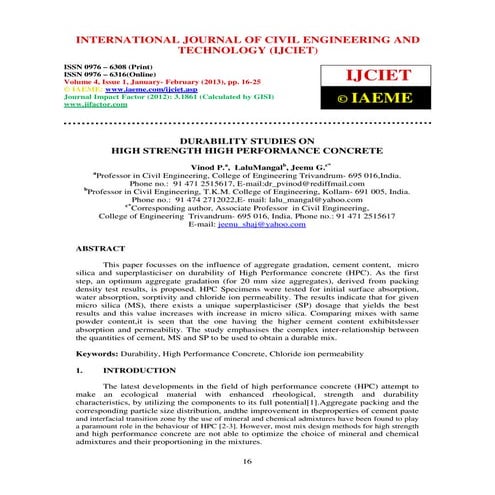 Durability studies on high strength high performance concrete 2