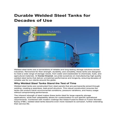 Welded Steel Storage Tanks for Above Ground Water Storage.docx