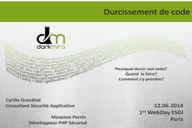 Durcissement de code - Sécurité Applicative Web