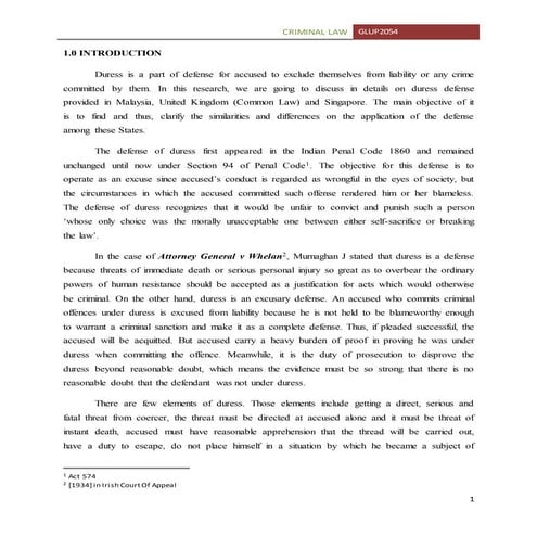 Law of Duress in Malaysia and United Kingdom