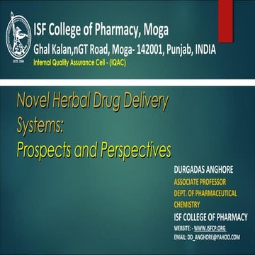 Novel Herbal Drug Delivery Systems: Prospects and Perspectives