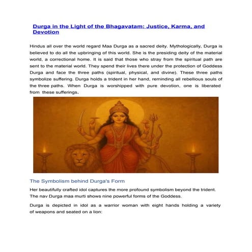 Durga in the Light of the Bhagavatam: Justice, Karma, and Devotion
