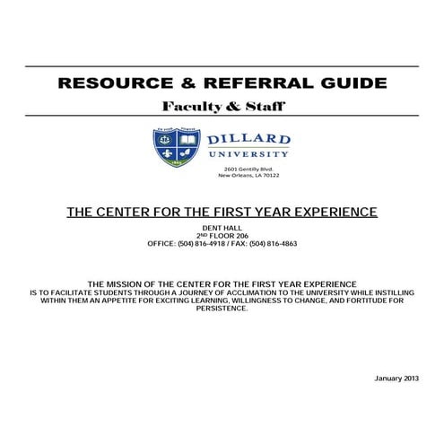 Dillard University Spring 2013 Resource Referral Guide 