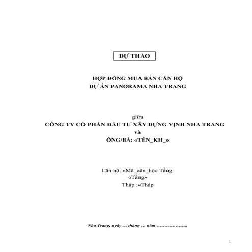 Dự Thảo hợp đồng mua bán căn hộ Panorama Nha Trang