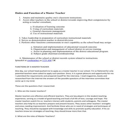 Duties and functions of m.t