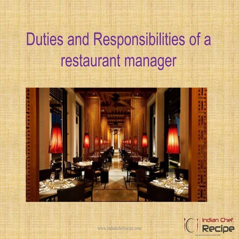 Duties and responsibilities of a restaurant manager