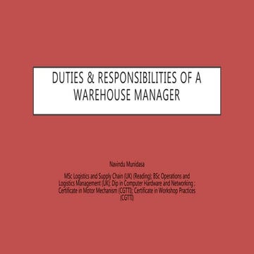 Duties and responsibilities of a warehouse manager