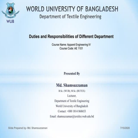 Duties and responsibilities of different department