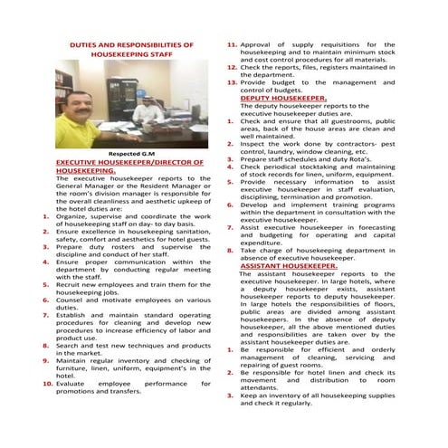 Duties and Responsibilities of Housekeeping Staff
