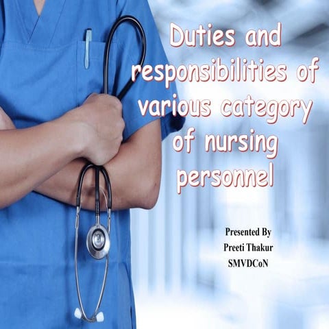 Duties and responsibilities of various category of nursing personnel