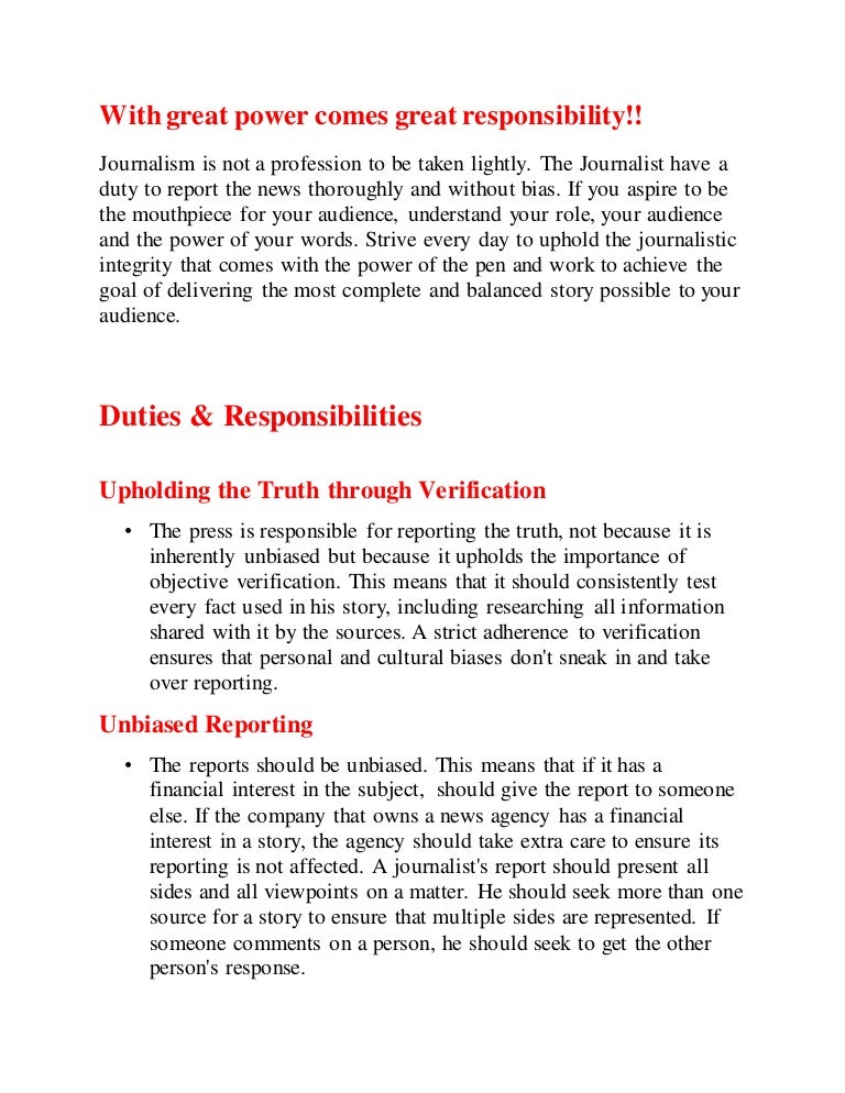 Duties Of Journalism