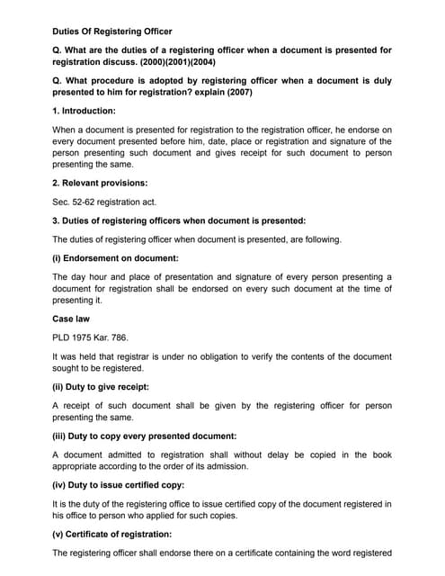Duties of registering officer