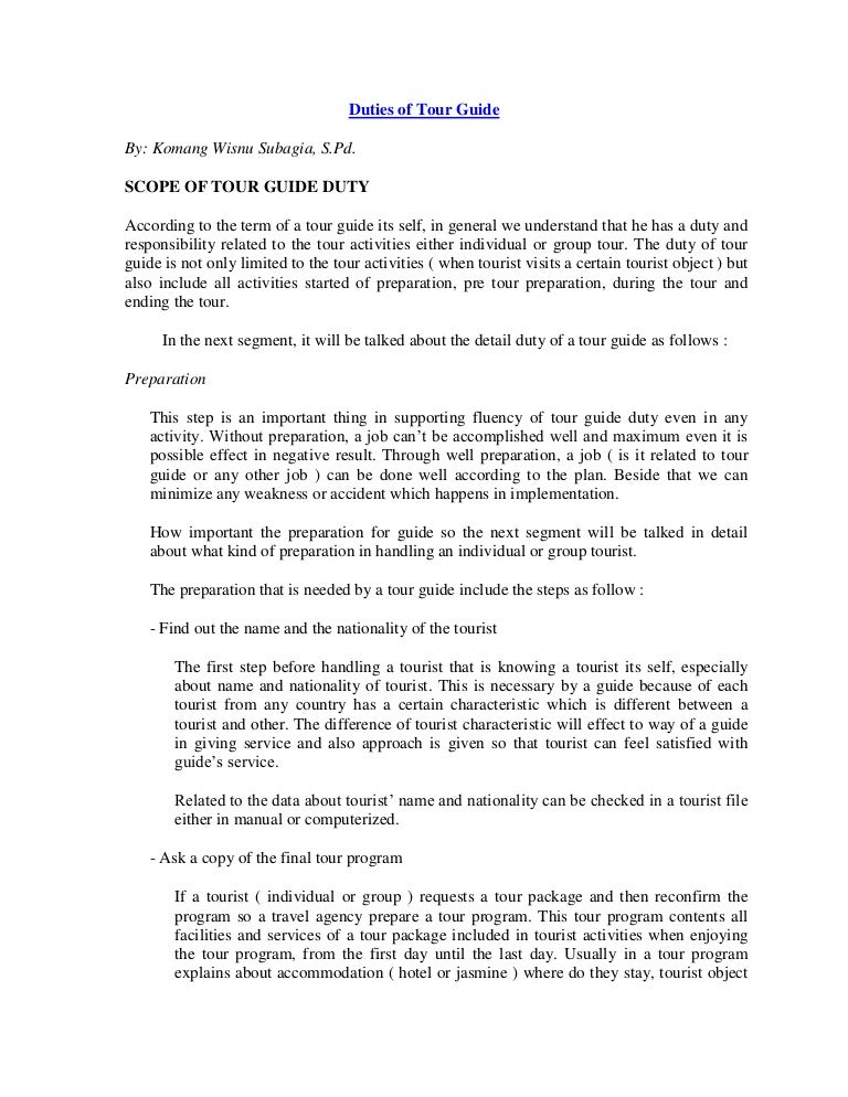 Duties of tour guide 20145