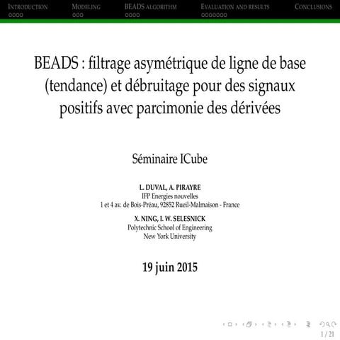 BEADS : filtrage asymétrique de ligne de base (tendance) et débruitage pour d...