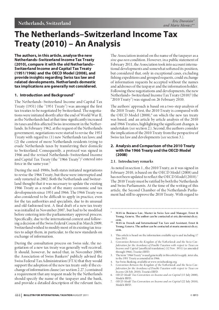 The NetherlandsSwitzerland Tax Treaty (2010) An Analysis