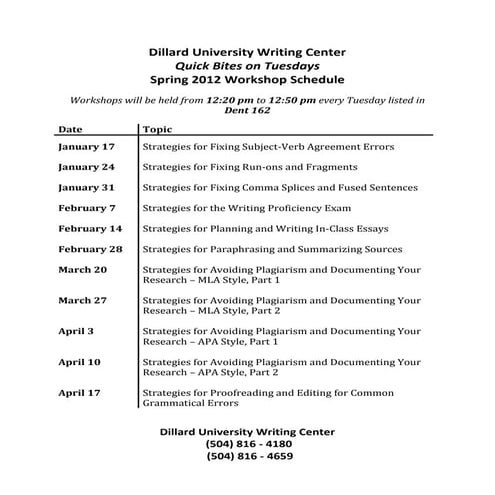Dillard University Writing Center Brochure 2011-12 | PDF