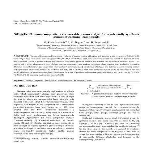 SiO2@FeSO4 nano composite: A recoverable nano-catalyst for eco-friendly synth...