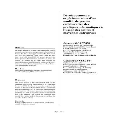 Développement et expérimentation d’un modèle de gestion collaborative des pra...