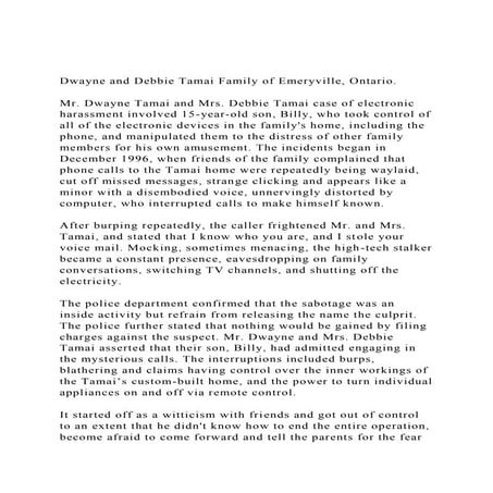 Dwayne and Debbie Tamai Family of Emeryville, Ontario.Mr. Dw.docx