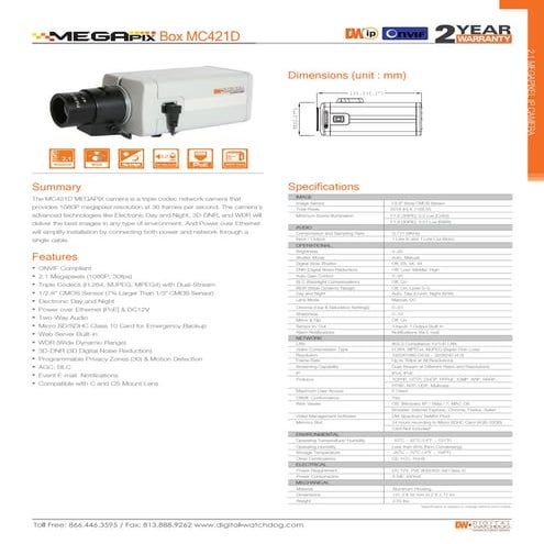 Digital Watchdog DWC-MC421D Data Sheet
