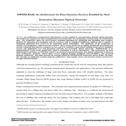 DWDM-RAM: An Architecture for Data Intensive Service Enabled by Next Generati...