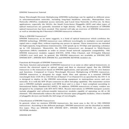 DWDM Transceiver Tutorial
