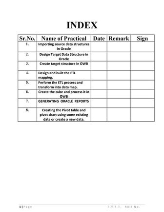Data Warehousing Practical for T.Y.I.T.