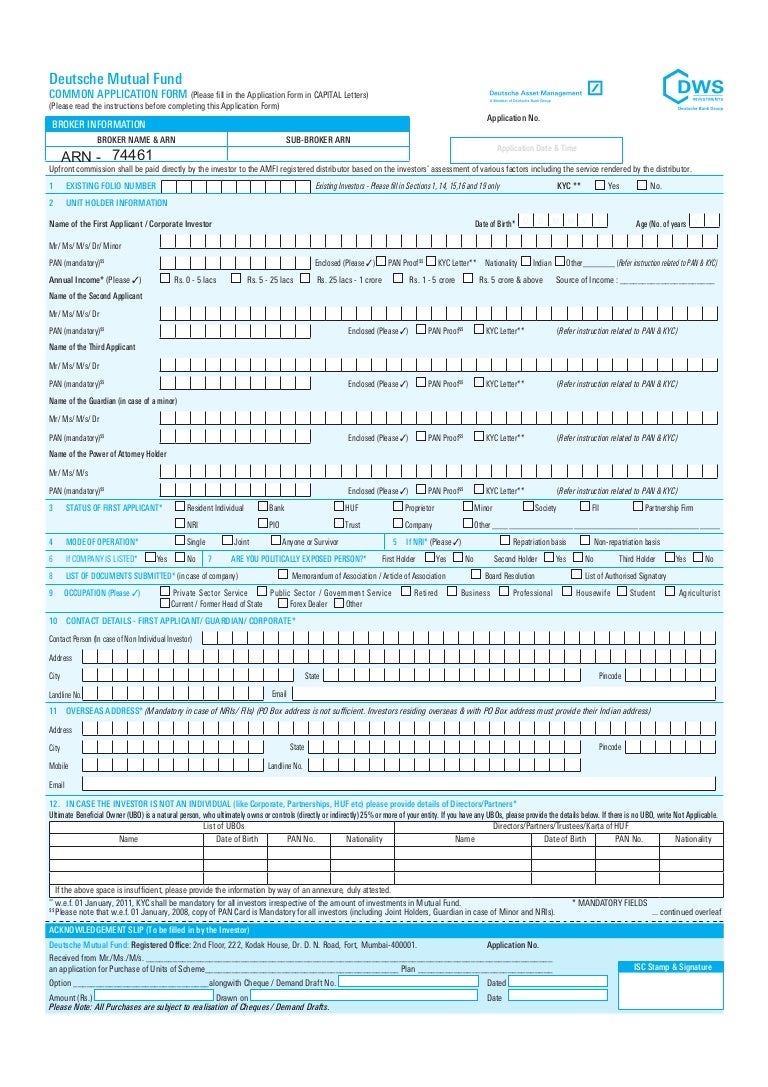 Dws Tax Saving Fund Application Form